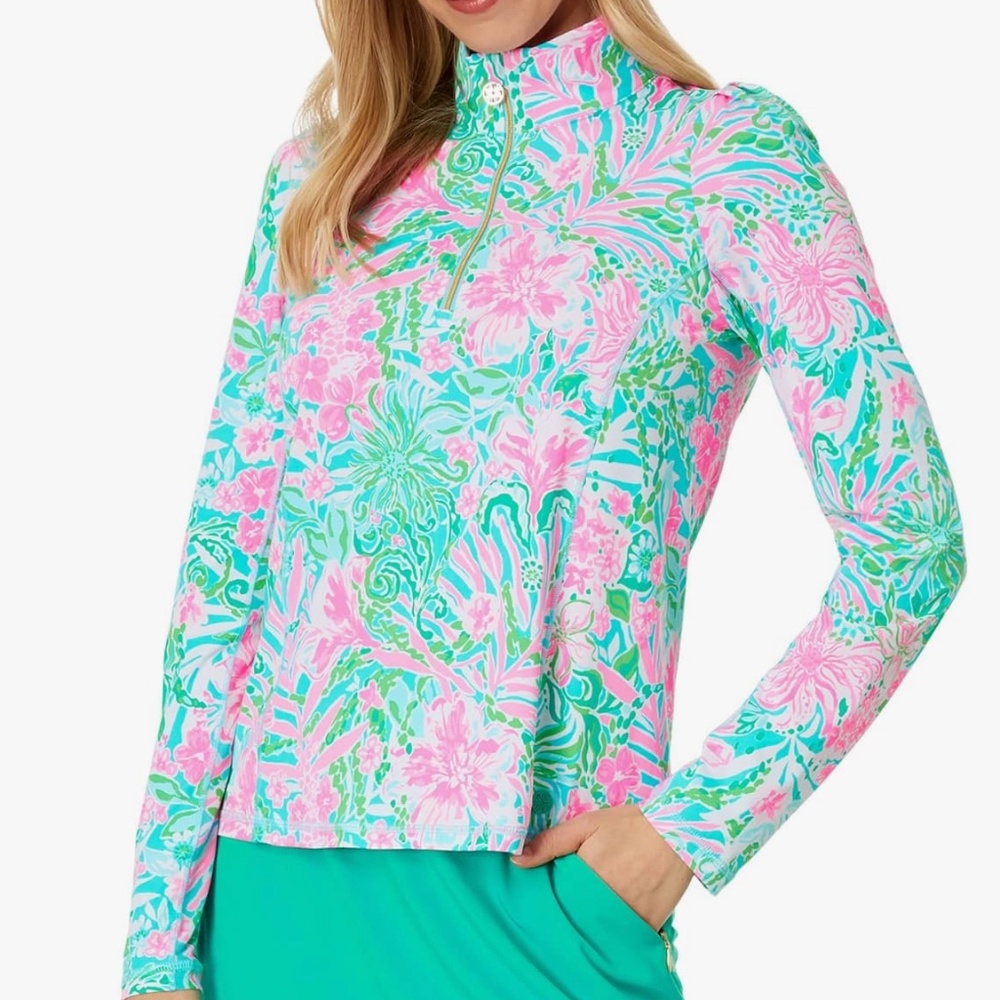 Lilly Pulitzer Niccola Mesh Panel 1/2 Zip Amalifi Blue Leaf It Wild